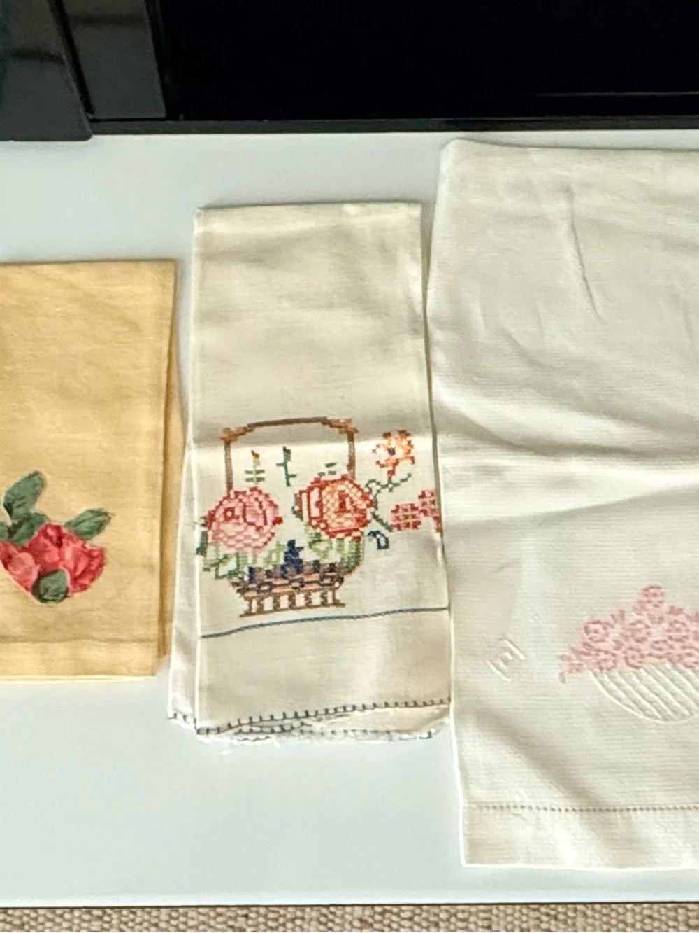 Vintage Hand Embroidered & Cross Stitch Linens Lot - 8pc